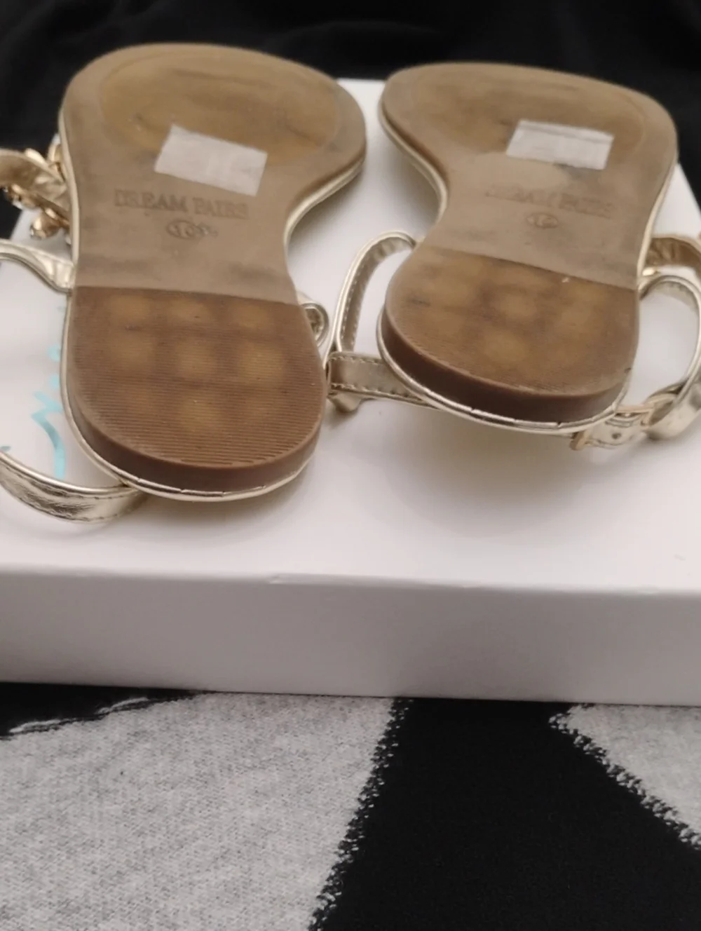 Bejeweled Gold Metallic T Strap Sandals by Dream Pairs Sz 10